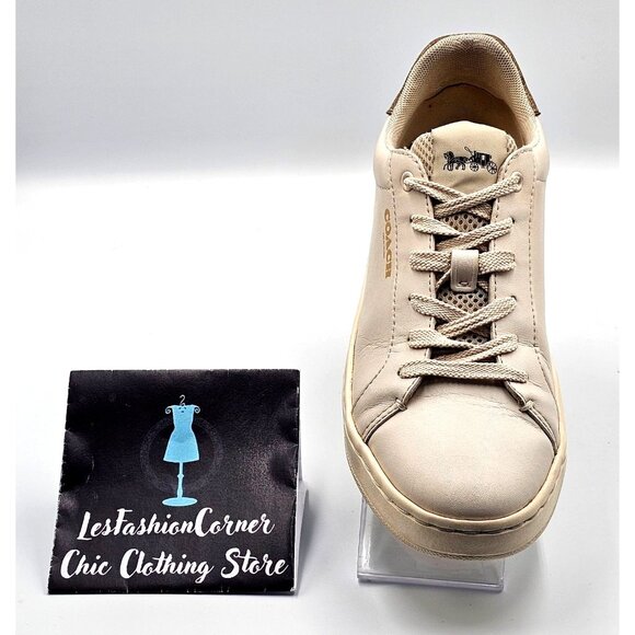 Coach Women's Beige Brown Logo Leather Clip  Low-Top Sneakers Size 7.5B 2390 - Picture 16 of 16